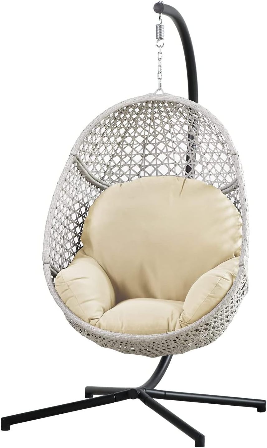 Large Hanging Egg Chair with Stand Upgraded Wicker Egg Swing Chair Outdoor Indoor PE Rattan Hanging Chair with Steel Stand