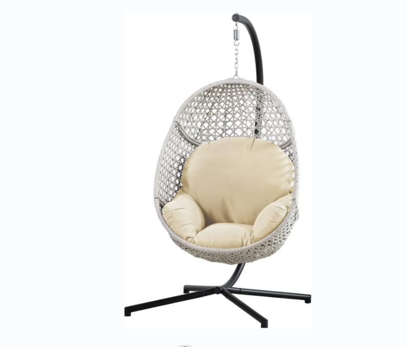 Large Hanging Egg Chair with Stand Upgraded Wicker Egg Swing Chair Outdoor Indoor PE Rattan Hanging Chair with Steel Stand