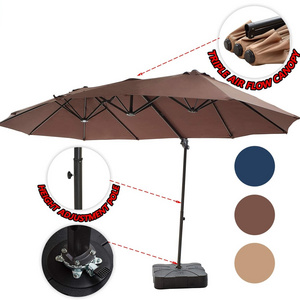 15FT Outdoor Patio Double Sided Umbrella Large Hanging Twin Ventilation Cantilever Offset with Steel Pole Handle Crank&Cross