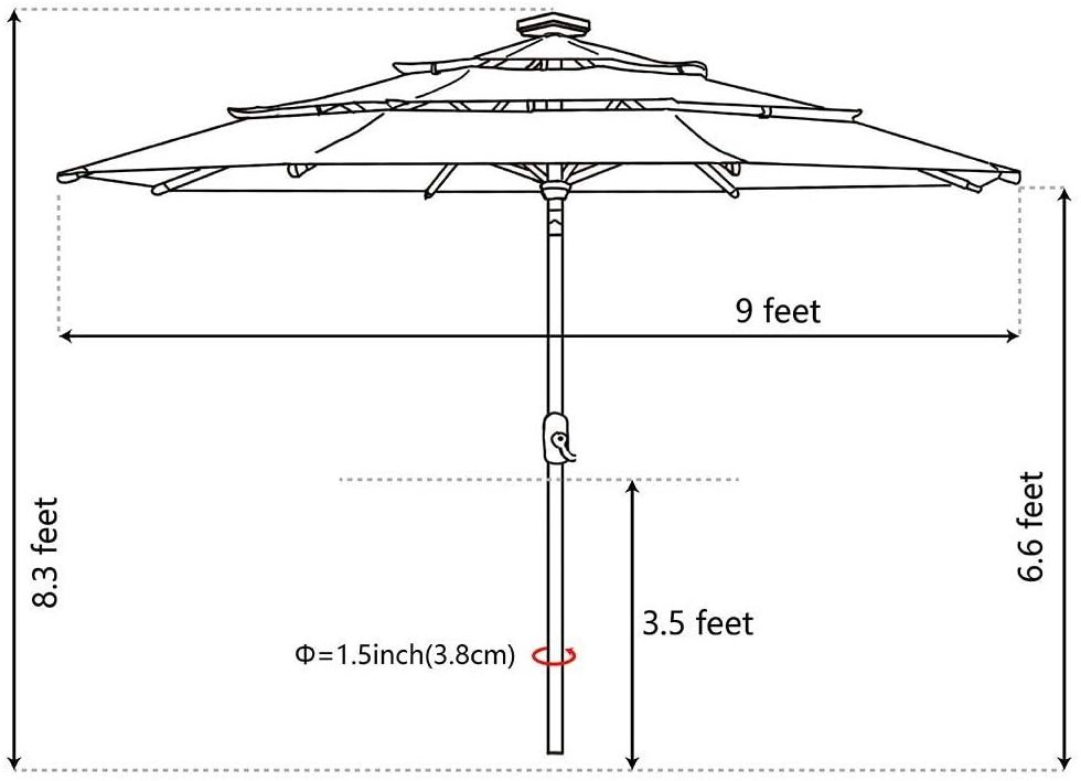 Solar 9ft 3 Tiers Market Umbrella with 80 LED Lights Patio Umbrellas Outdoor Table with Ventilation