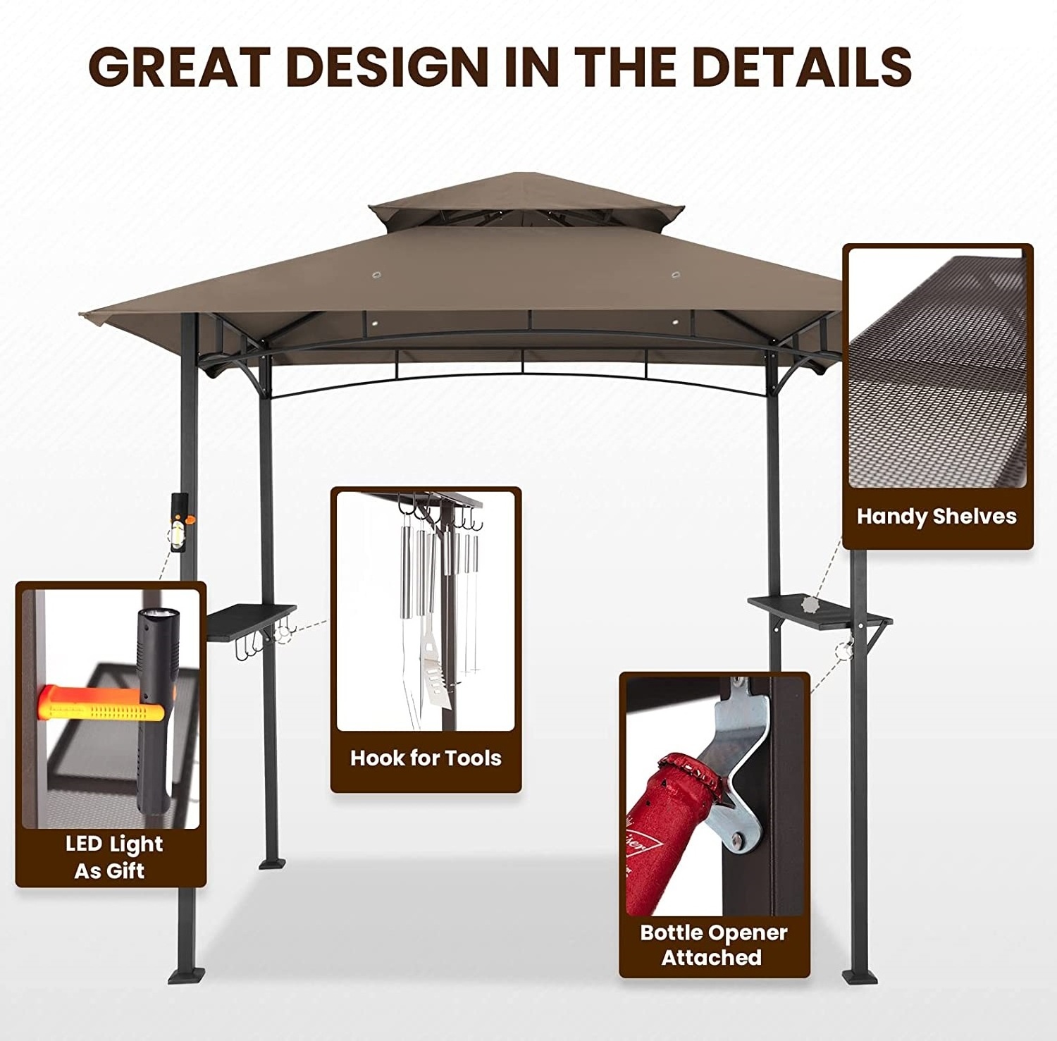 8x5 ft Grill Gazebo 2-Tiered Outdoor BBQ Canopy Tent for Camping