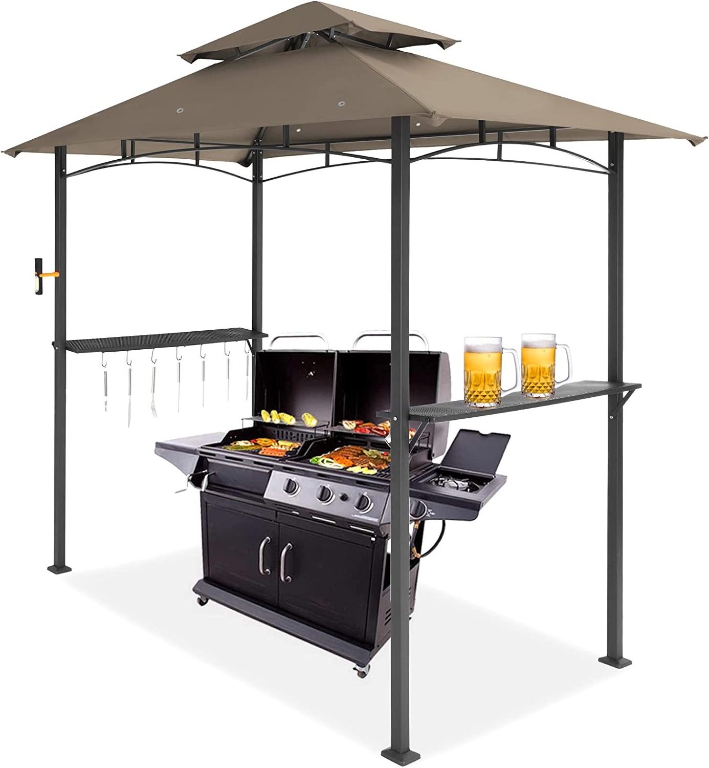 8x5 ft Grill Gazebo 2-Tiered Outdoor BBQ Canopy Tent for Camping