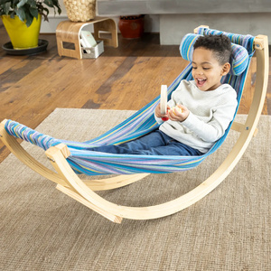 Lightweight wooden Kids Baby Rocking Floor Hammock with wooden stand