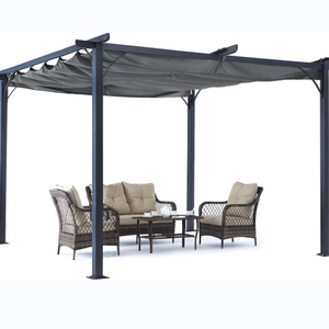 Patio Pergola 10x10 FT Gazebo Outdoor Sun Shade Canopy  with Retractable Shade for Garden Porch Backyard