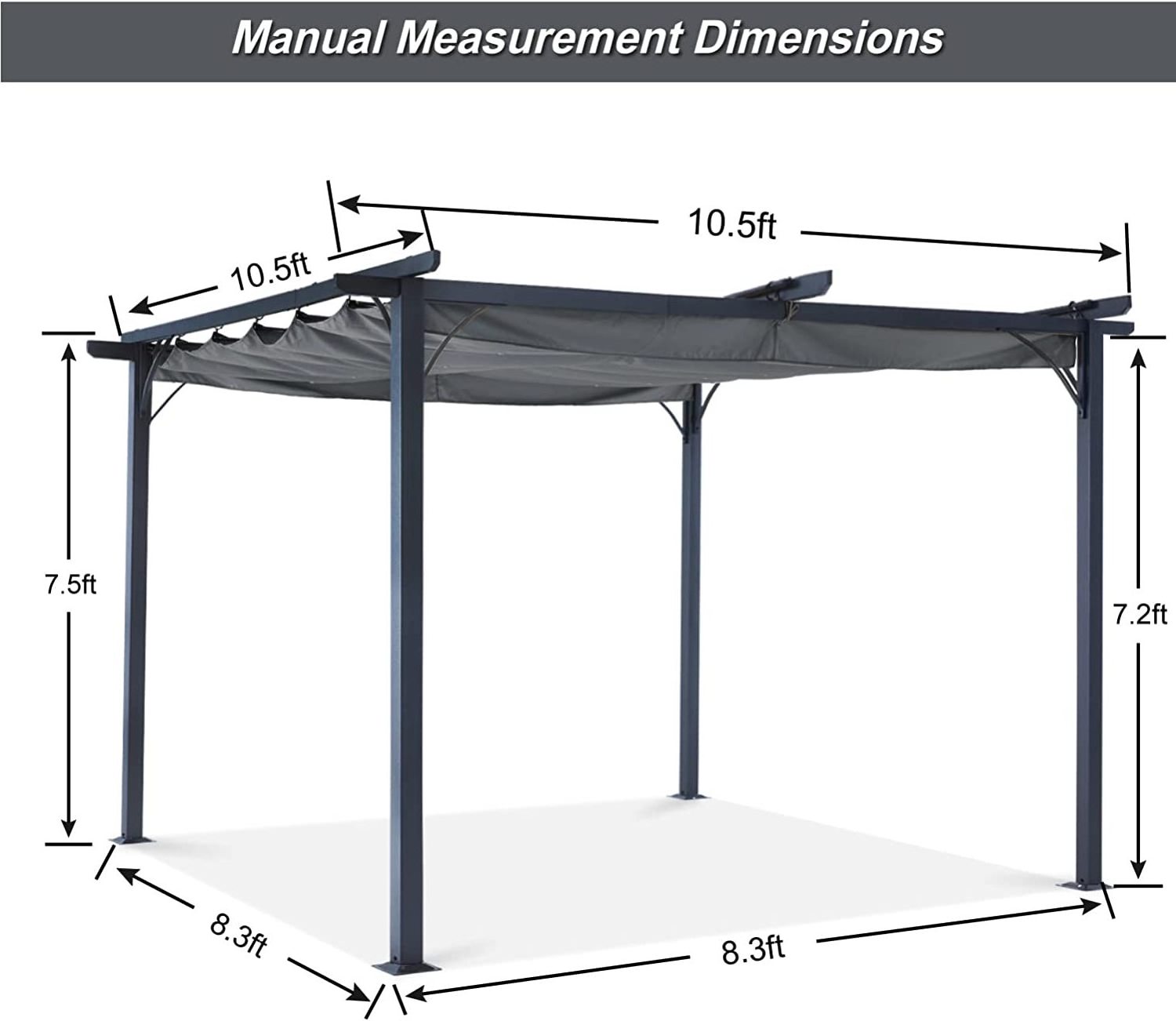 Patio Pergola 10x10 FT Gazebo Outdoor Sun Shade Canopy  with Retractable Shade for Garden Porch Backyard