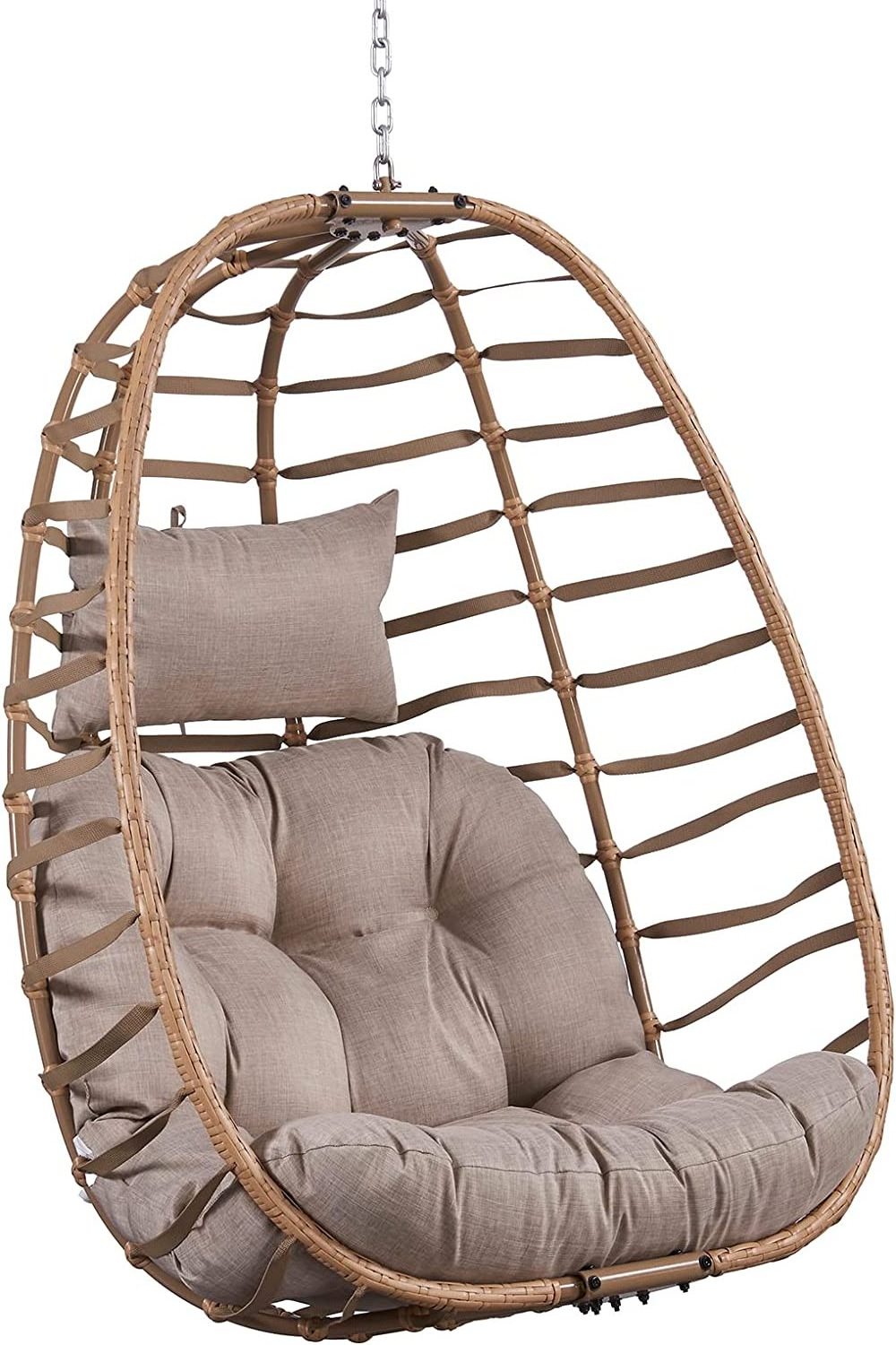 Ceiling Wicker Rattan Patio Hammock Hanging Egg Swing egg Chair with  Cushion Foldable Basket Chair for Bedroom Balcony Patio