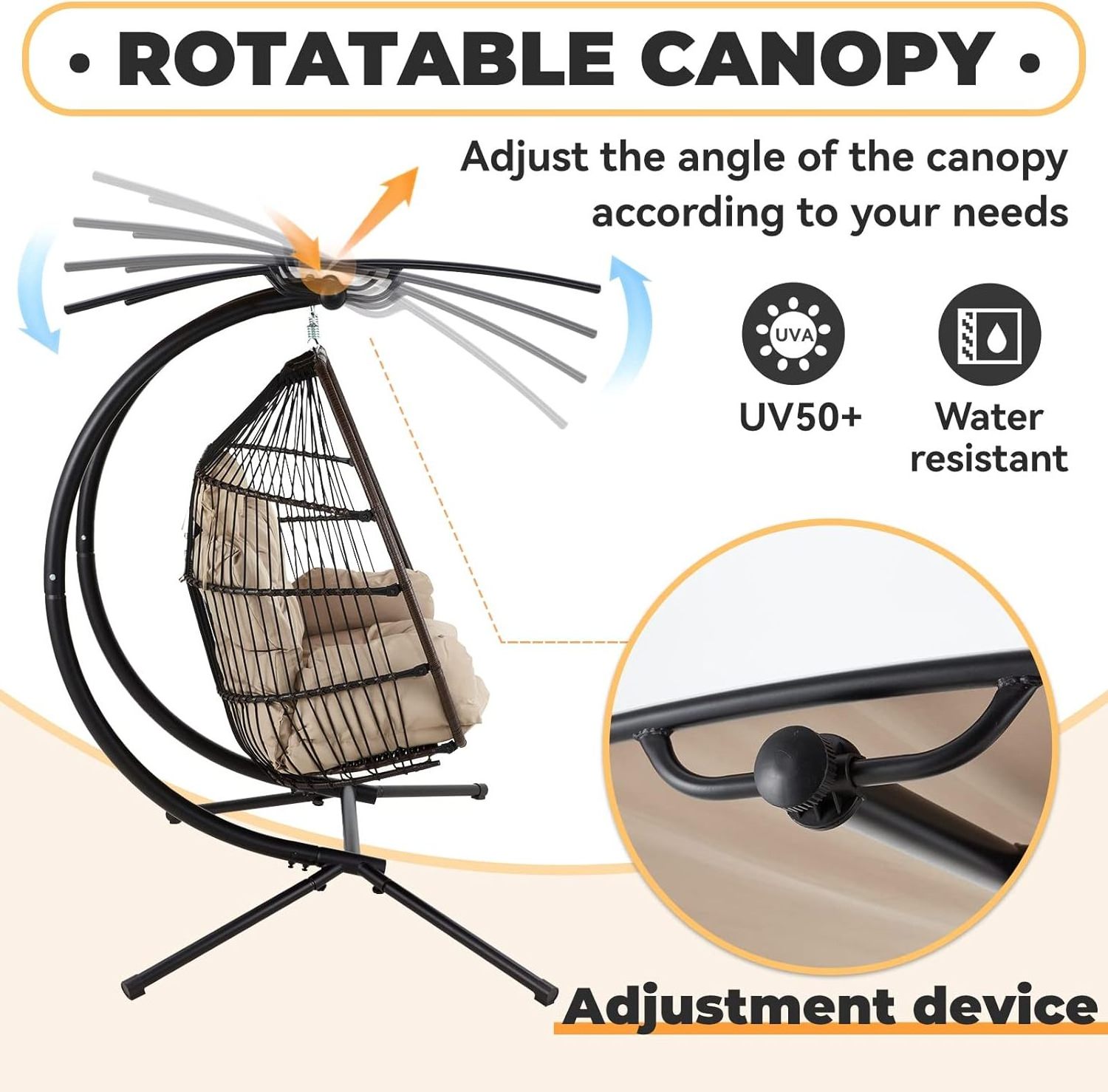 Double Egg Chair with Stand  Foldable Hanging Chair Awning Basket Nest Swinging Loveseat for Indoor Outdoor Patio Balcony Garden