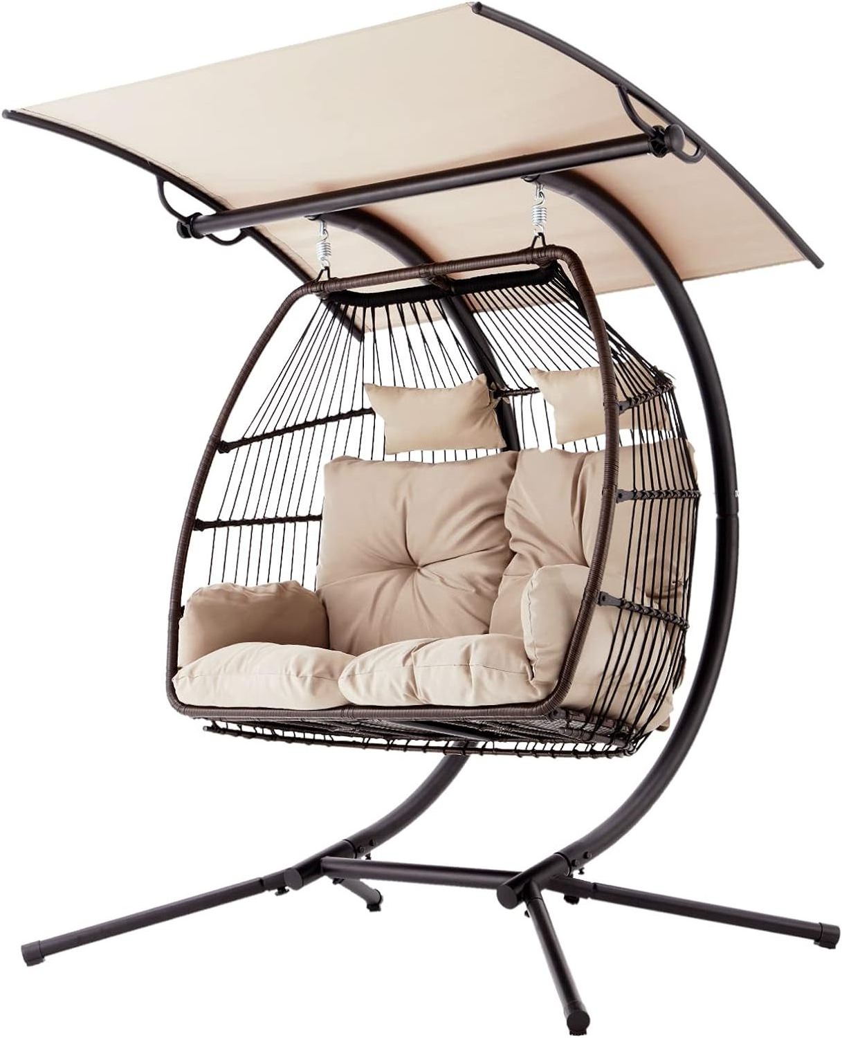 Double Egg Chair with Stand  Foldable Hanging Chair Awning Basket Nest Swinging Loveseat for Indoor Outdoor Patio Balcony Garden