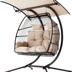 Double Egg Chair with Stand  Foldable Hanging Chair Awning Basket Nest Swinging Loveseat for Indoor Outdoor Patio Balcony Garden