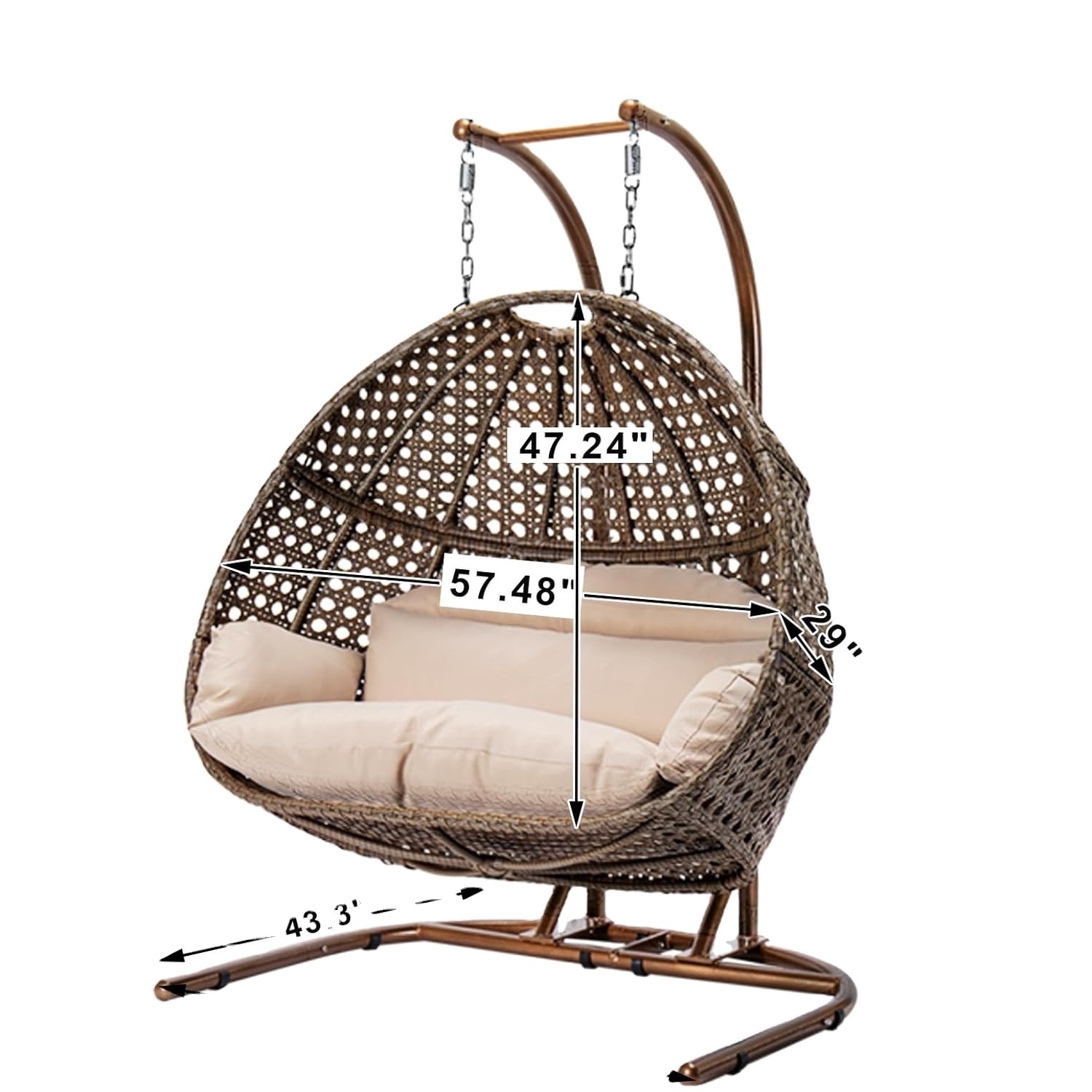 2 Person Double Egg Hanging Swing Chair with stand  Cover and Cushion Rattan Wicker Hammock Chair for Indoor Outdoor