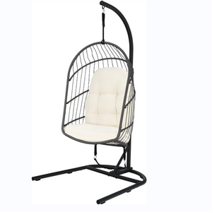 Outdoor Indoor Foldable Hanging Egg Swing Chair Rattan Hanging Basket Chairs with C Hammock Stand  Hanging Hammock Chair