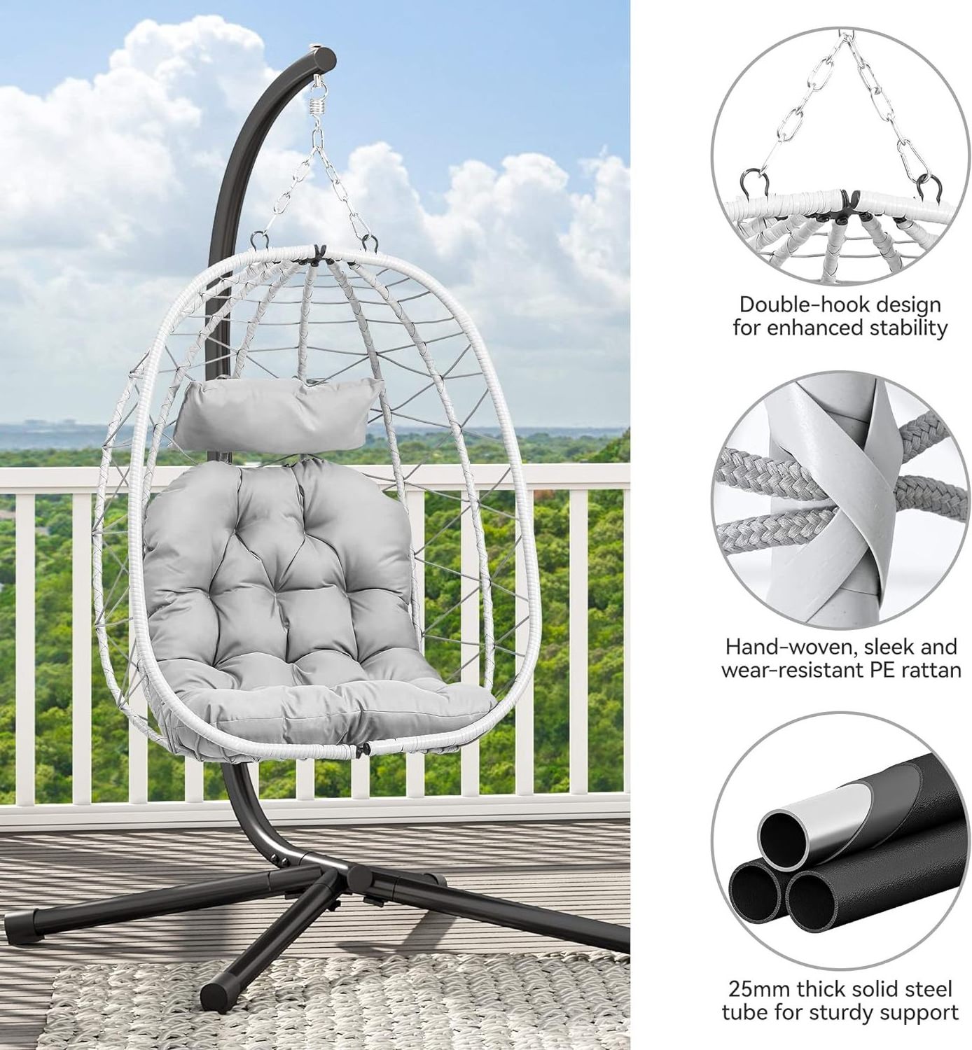 Patio  Egg Hanging Chair with Stand Swing Egg Basket Chairs  Egg Chair Swing for Bedroom Garden and Balcony