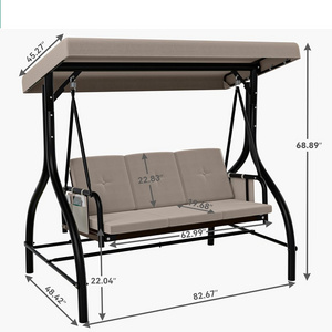 Outdoor Porch Swing 3 Person Patio Swing Chair with Adjustable Canopy Removable Cushion Suitable for Garden  Poolside