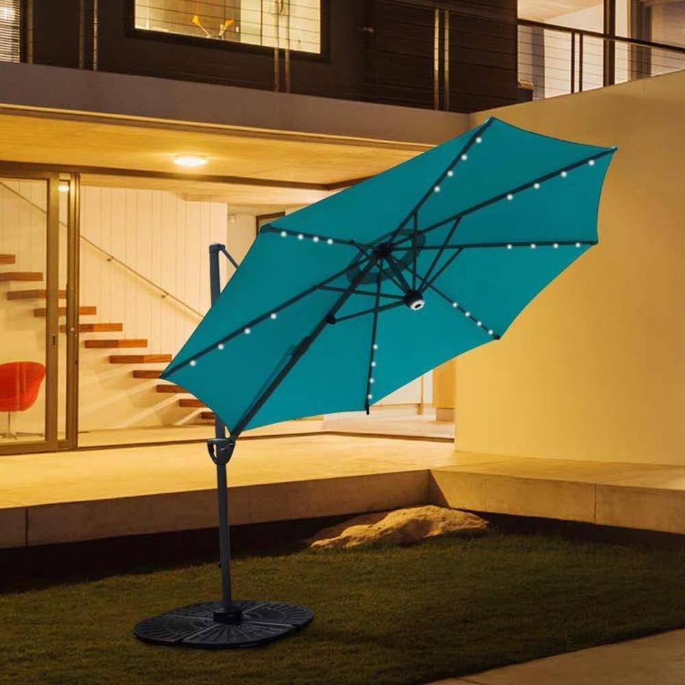 10FT Patio Umbrella Parasol Solar LED Adjustable Offset Cantilever Hanging  Umbrella with Cross Base for Backyard  and Garden