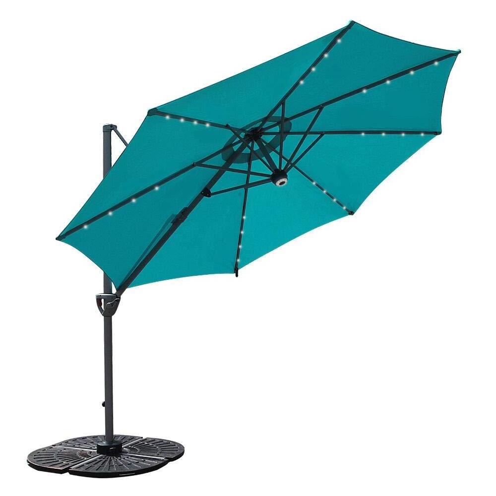 10FT Patio Umbrella Parasol Solar LED Adjustable Offset Cantilever Hanging  Umbrella with Cross Base for Backyard  and Garden