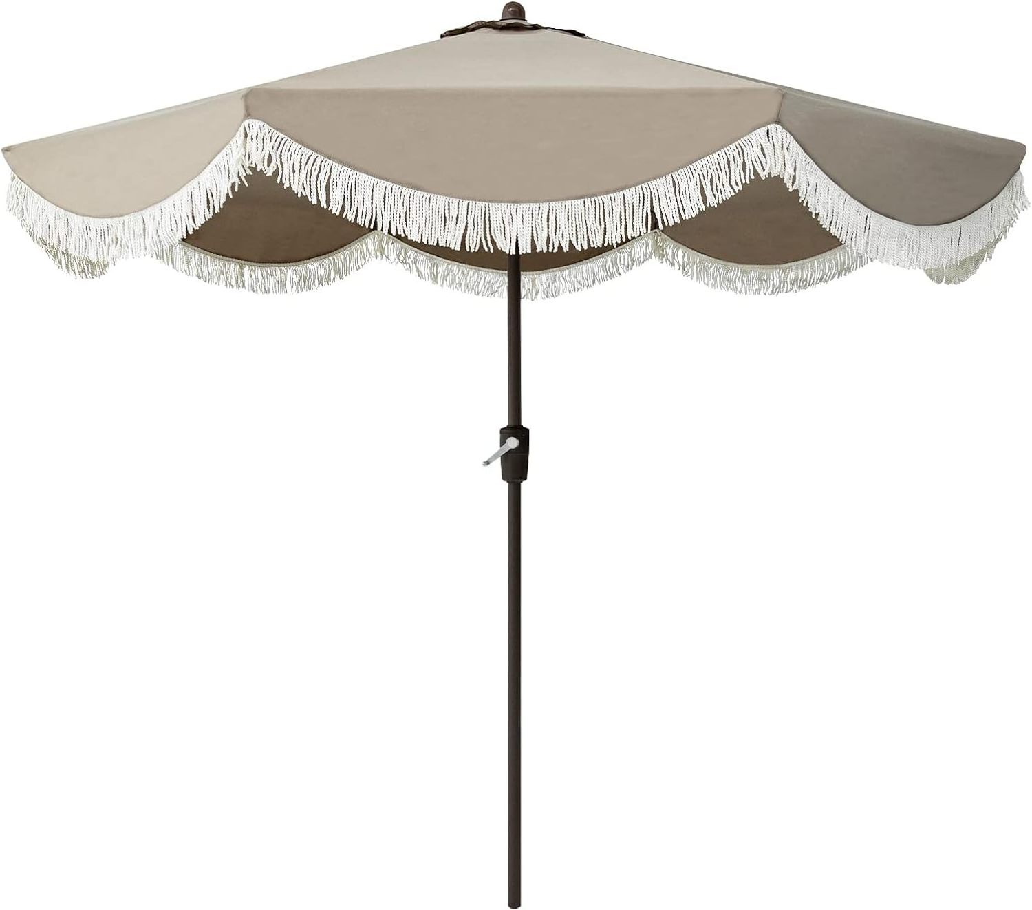 9 ft Outdoor Auto Tilt Scalloped Patio Table Umbrellas with Fringe and Fade Resistant Canopy  for Lawn  Pool Deck Balcony