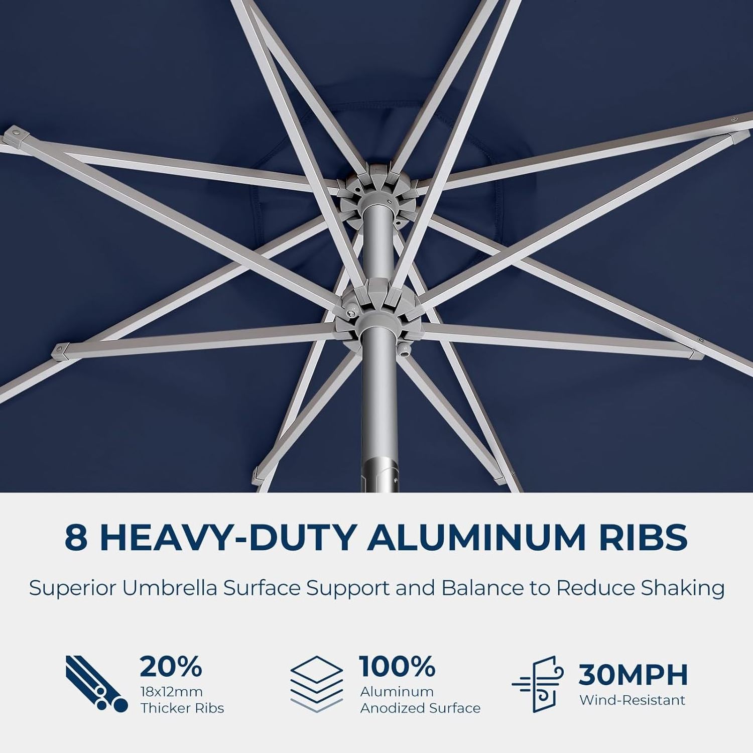 9ft Outdoor Patio Umbrella Market Table Aluminum Umbrella UV Protection with Push Button Tilt Crank for Pool Deck and Garden