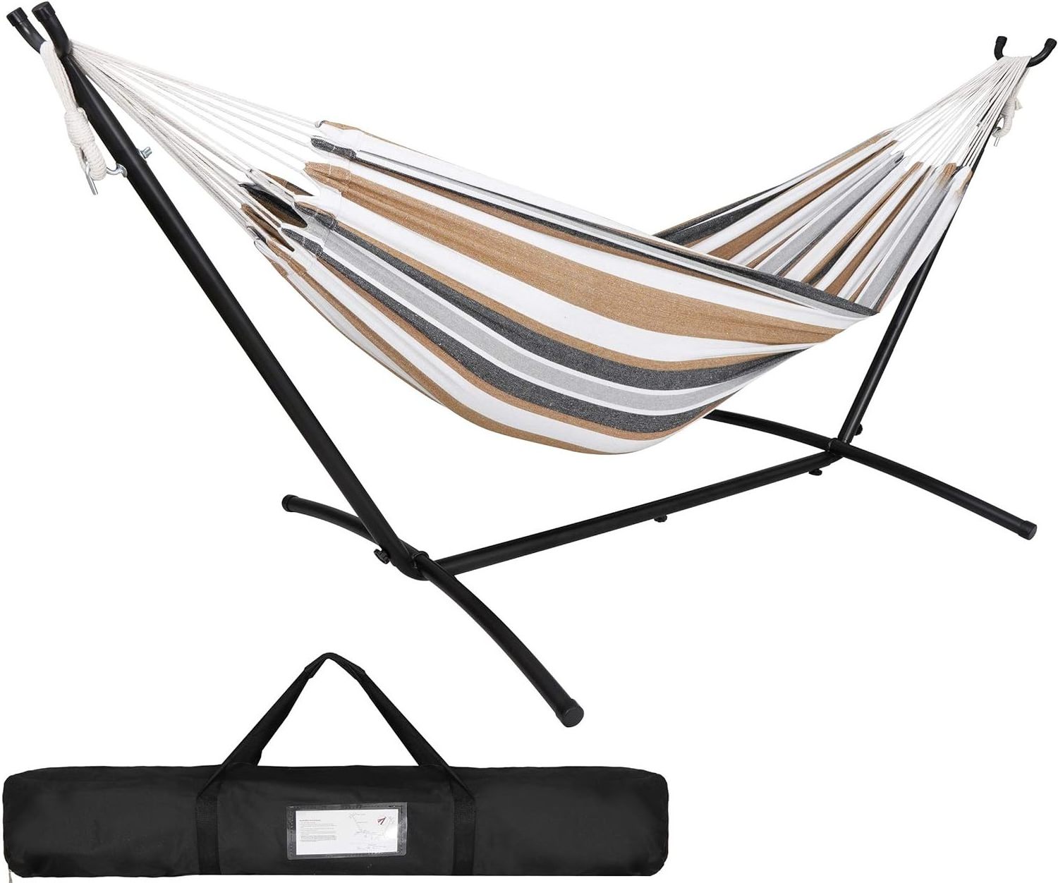 Double Hammock with Steel Stand  Outside Garden Yard Outdoor Camping 2 People Standing Hammocks and  Carrying Bag