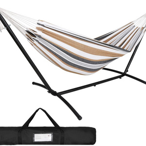 Double Hammock with Steel Stand  Outside Garden Yard Outdoor Camping 2 People Standing Hammocks and  Carrying Bag