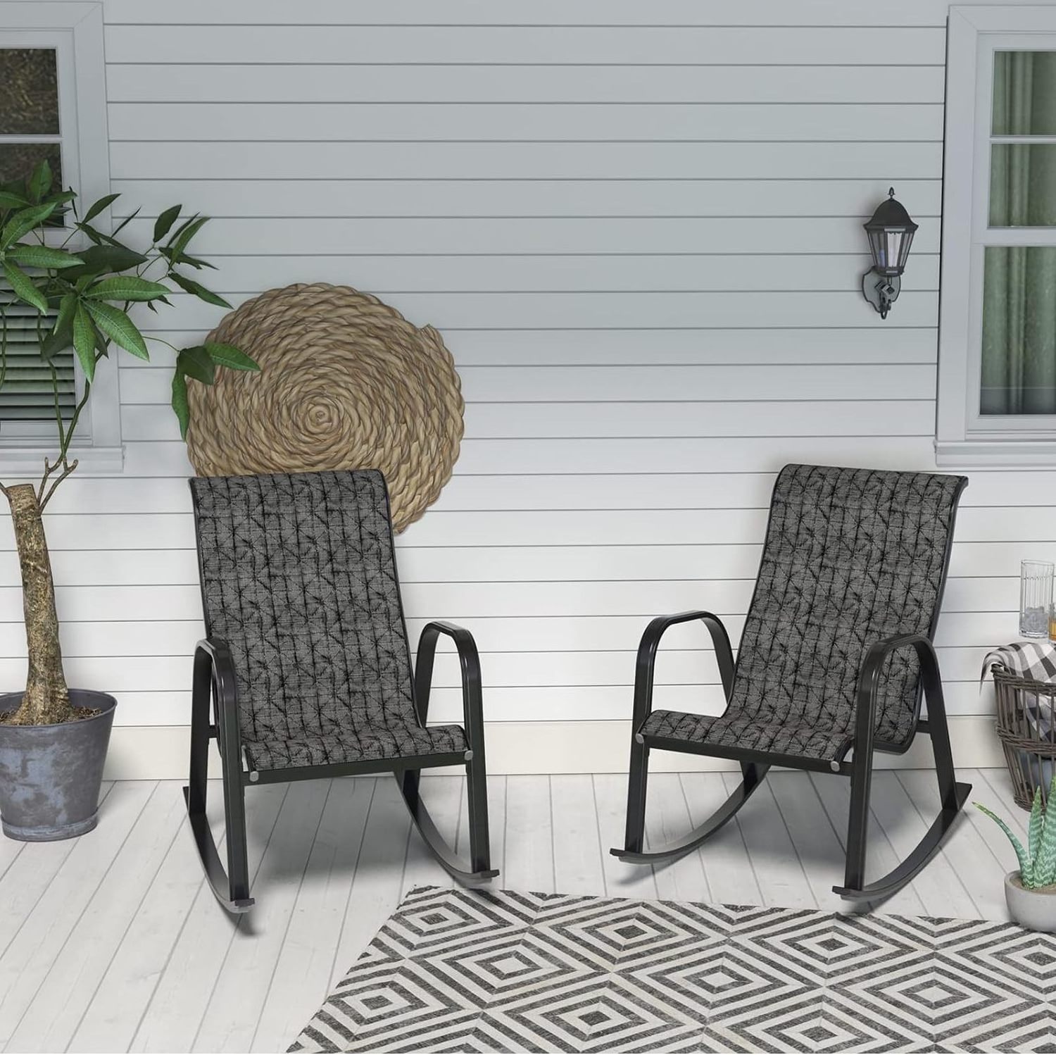 Patio Outdoor Rocking Chair Mesh Sling Rocking Chair Seating Outside for Front Porch Garden Patio Backyard