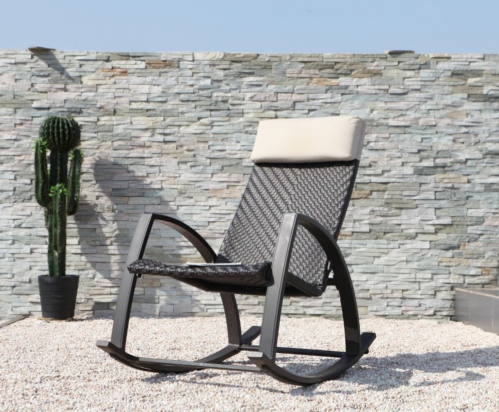 Patio Wicker Rattan Rocking Chair with Pillow