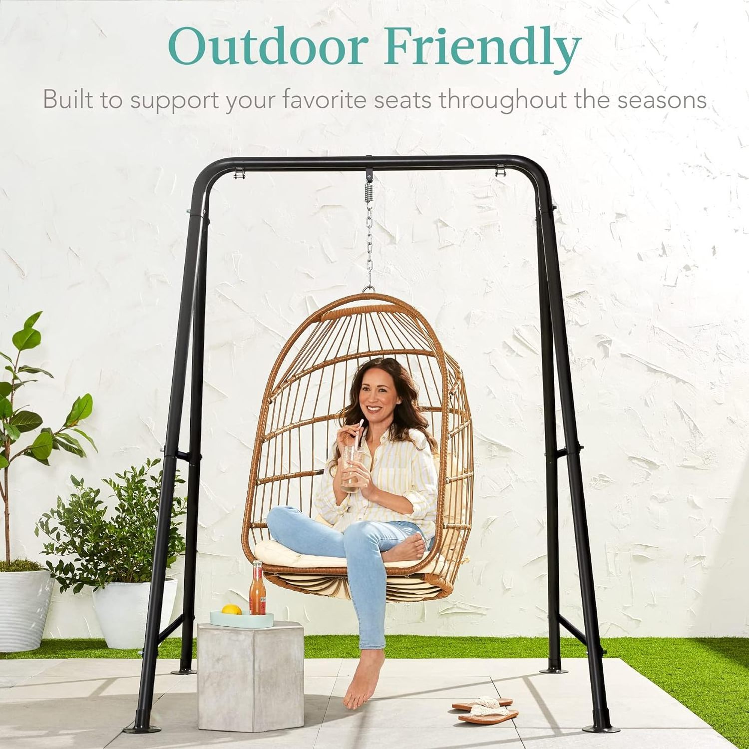 Patio Indoor Outdoor Hammock Chair Swing Stand 75 in Tall Heavy Duty Indoor Outdoor Steel Hanging Base w/Hardware - Stand Only