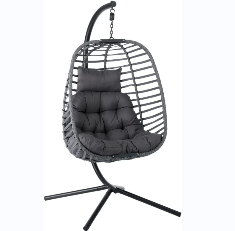 Hanging Hammock Egg Swing Chair with Steel Stand and Soft Seat Cushion & Pillow Multifunctional Hanging Chair for Indoor outdoor