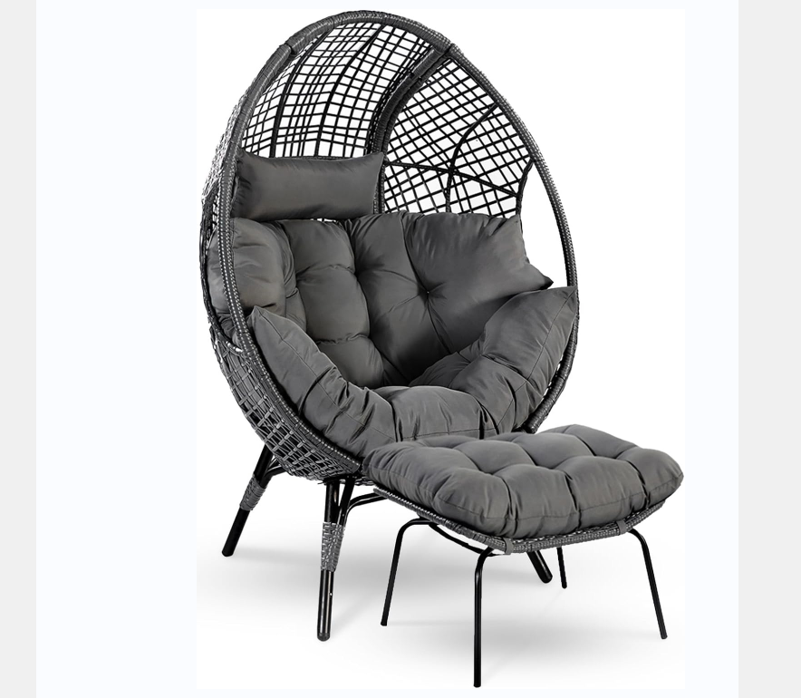 Patio Outdoor Wicker Egg Basket Chair with Ottoman & cushion Rattan  Chair for Indoor Bedroom Outside Porch Deck Backyard Garden