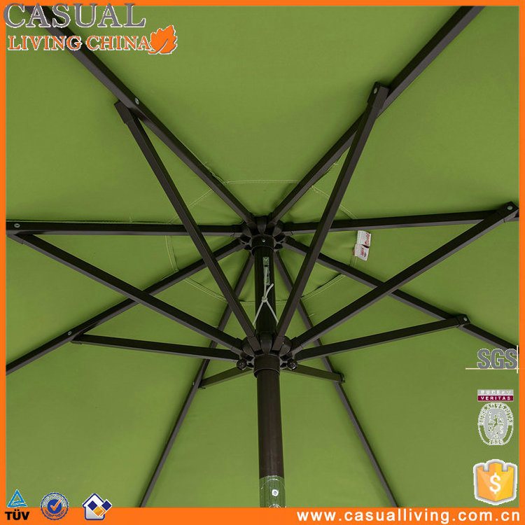 8 Ft Outdoor Table Aluminum Patio Umbrella Market Folding Umbrella with Push Button Tilt and Crank, 8 Steel Ribs, Green