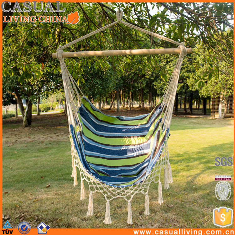 Swing Hanging Hammock Chair Hanging Fabric Chair with Wood Spreader Bar and Fringe