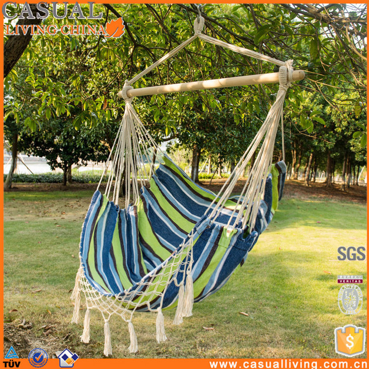 Swing Hanging Hammock Chair Hanging Fabric Chair with Wood Spreader Bar and Fringe