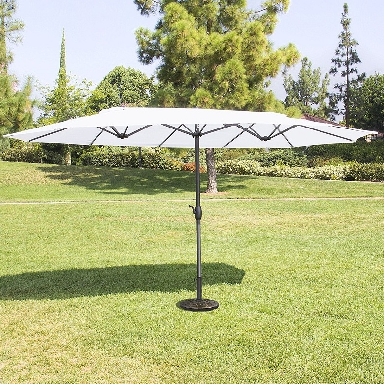 15 FT Twin Patio  Large Hanging Umbrella Canopy Market Double-Sided Umbrella