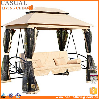 luxury Outdoor patio Garden Yard Indoor Porch daybed canopy gazebo steel swing with Mesh Walls