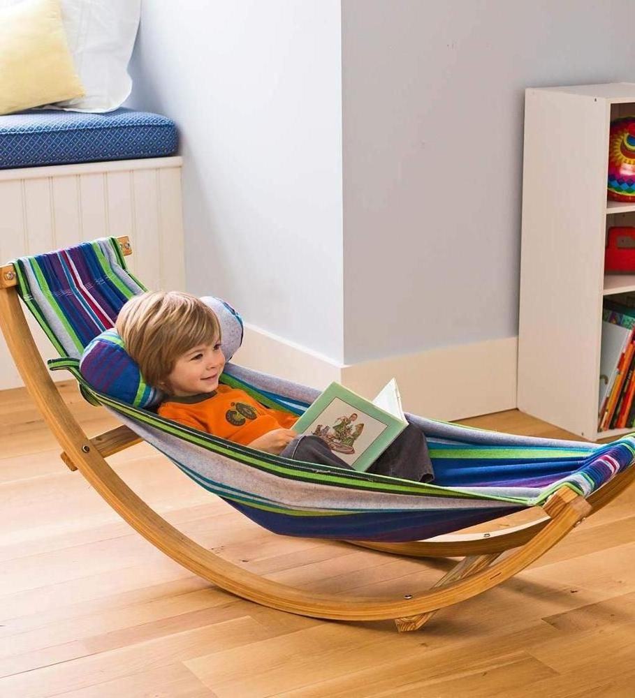 Kids Rocking Floor Hammock with Wood Stand