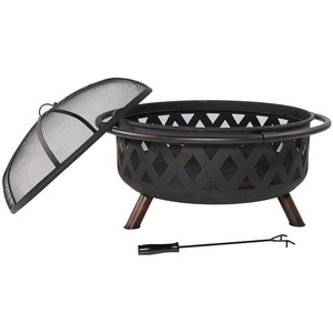 Outdoor Furniture 36 Inch Round Fire Pit Table with Spark Screen and Poker, Wood Burning Patio Garden Firepit Bowl