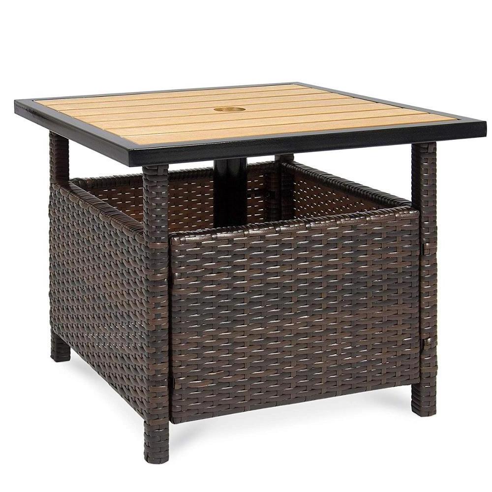 Outdoor Rattan Furniture Wicker Patio Umbrella Stand Table with Umbrella Hole