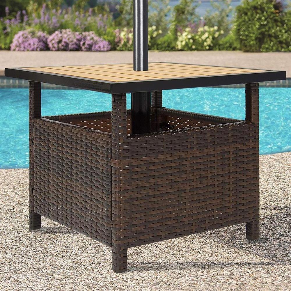 Outdoor Rattan Furniture Wicker Patio Umbrella Stand Table with Umbrella Hole