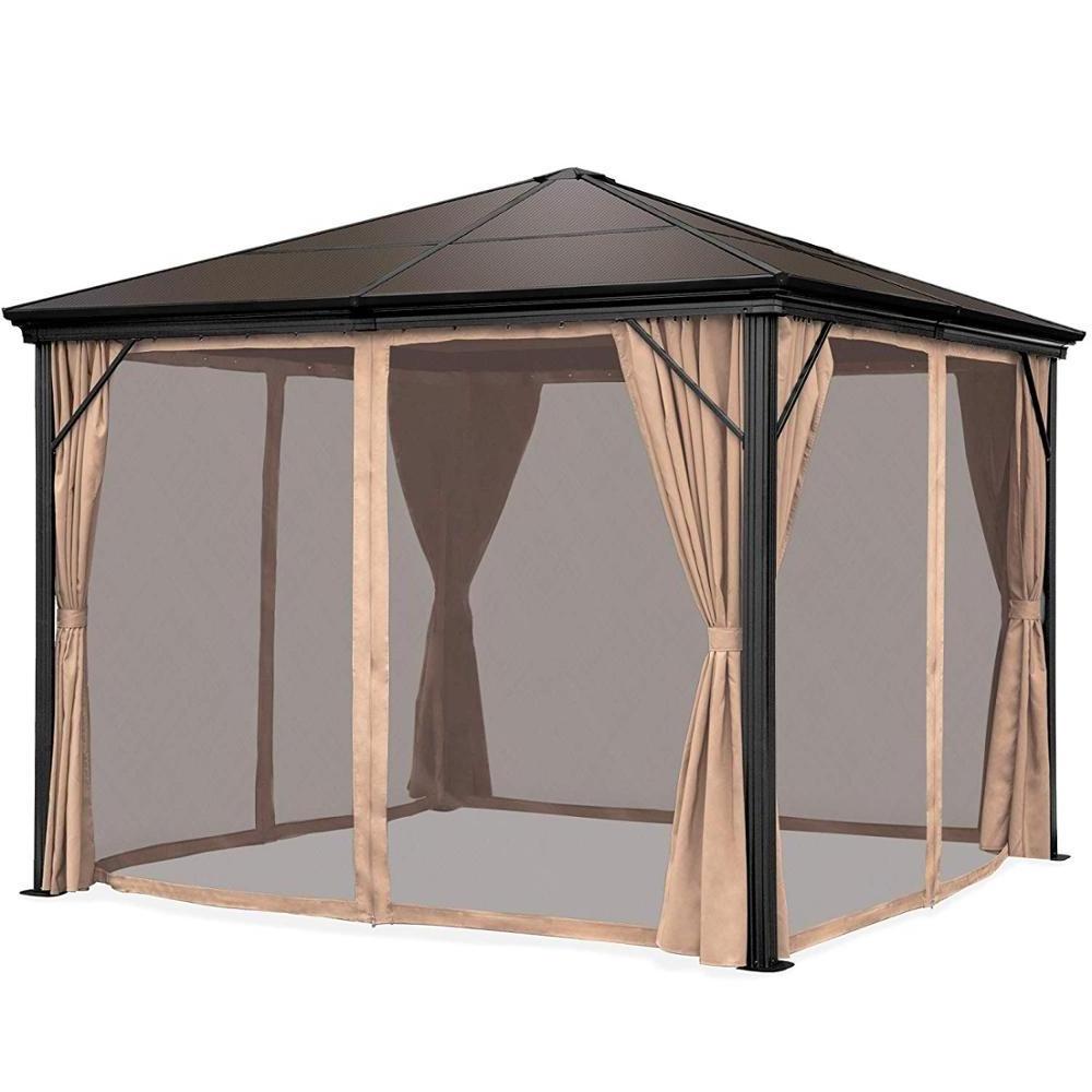 10x10ft Outdoor Aluminum Frame Hardtop Gazebo for Backyard, Garden with Side Curtains