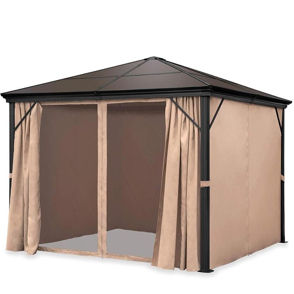 10x10ft Outdoor Aluminum Frame Hardtop Gazebo for Backyard, Garden with Side Curtains