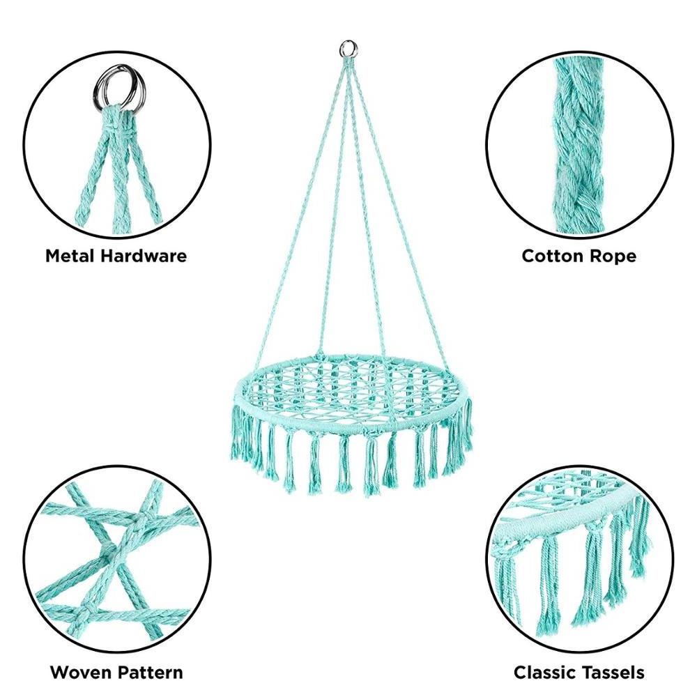 Handwoven Cotton Macrame Hammock Hanging Chair Swing for Indoor & Outdoor w/Fringe Tassels