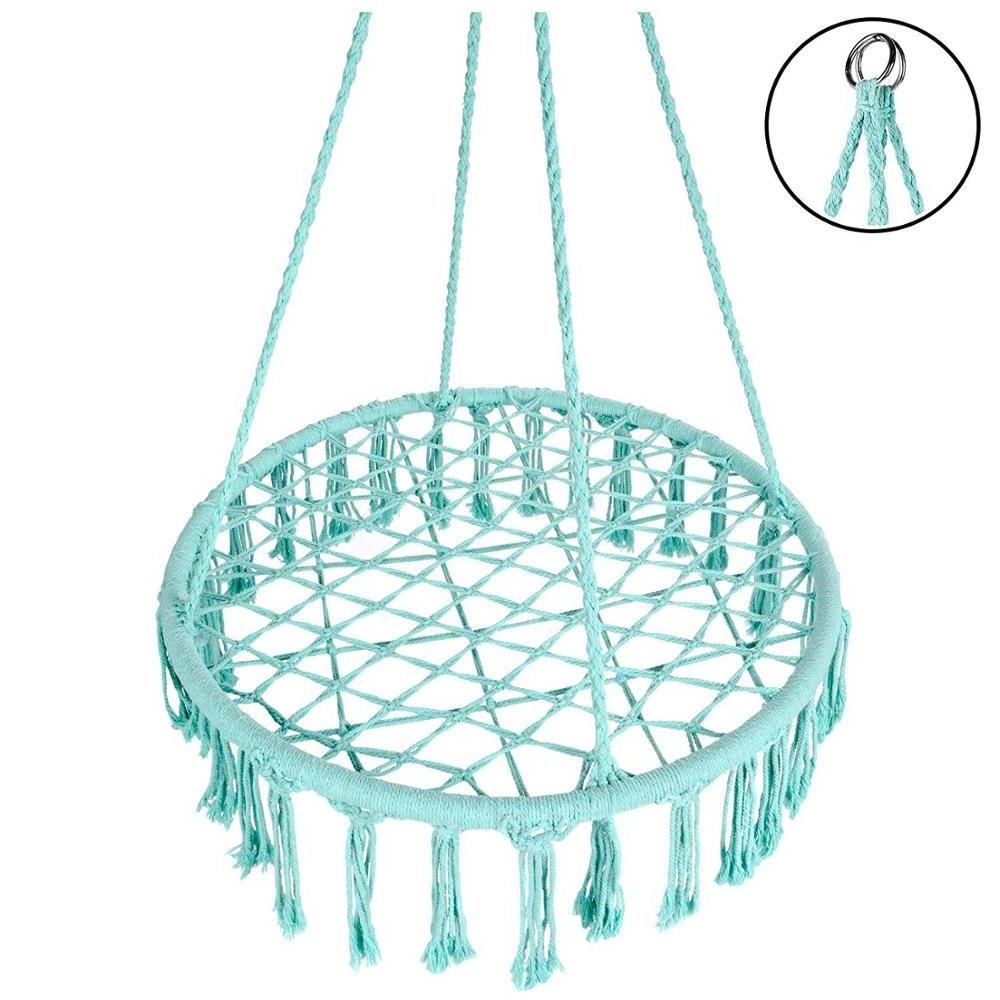 Handwoven Cotton Macrame Hammock Hanging Chair Swing for Indoor & Outdoor w/Fringe Tassels