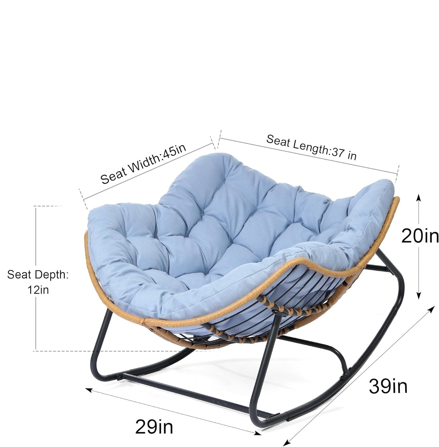 Patio Rattan Wicker Rocking Egg Chair Indoor Papasan Chair   for Front Porch  Garden  Bedroom  Living Room