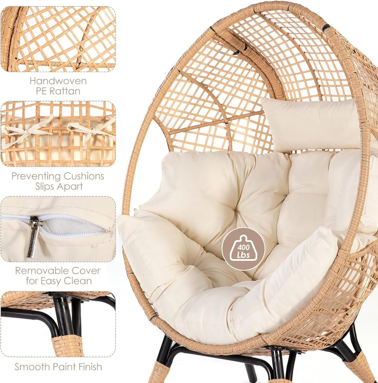 Outdoor Wicker Patio Egg Basket Chair  with Ottoman Rattan  Chair for Indoor Bedroom Outside Porch Deck Backyard Garden