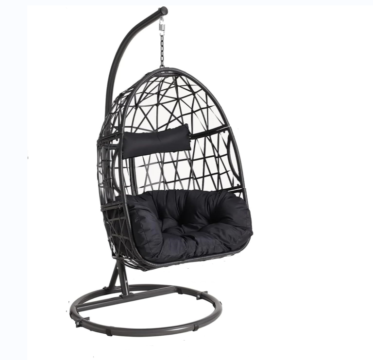 Patio Hanging Egg Swing Chair with Stand Hammock Chair Indoor Outdoor Rattan Wicker Egg Chair for Bedroom Porch Garden