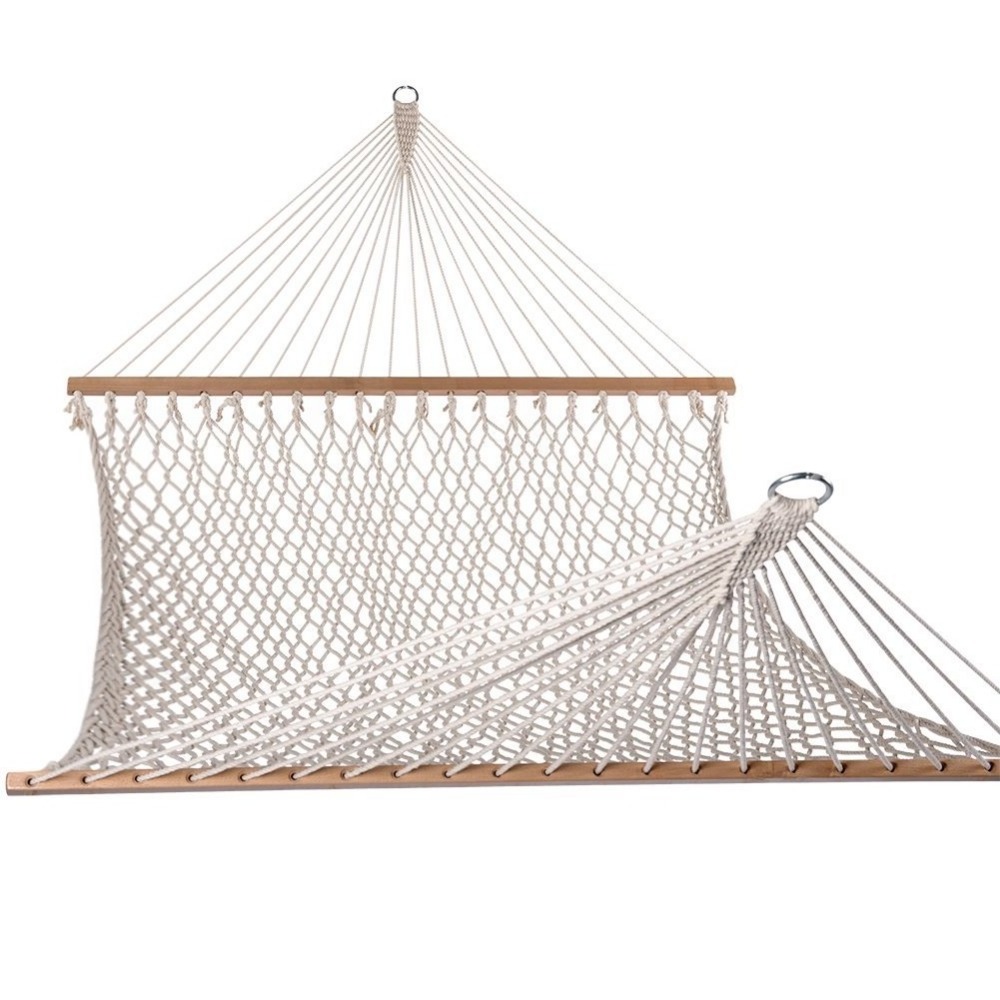 Free Sample Cotton Rope Double Net Hammock with Wood Spreader