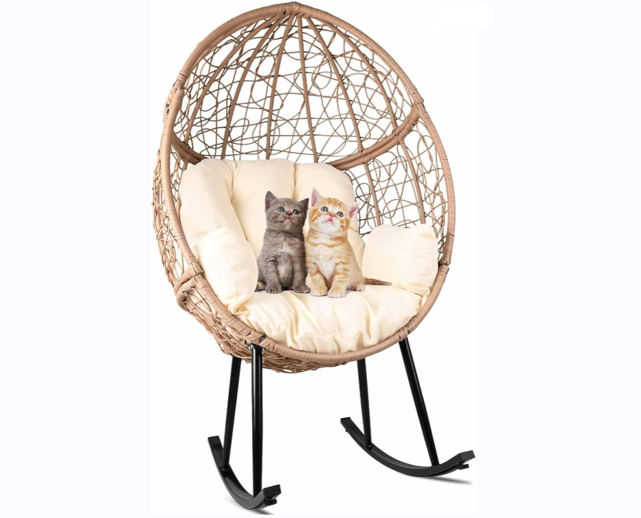 Outdoor Rattan Wicker Rocking Egg Chair  Oversized Patio Egg Lounge Chairs for Front Porch  Garden  Bedroom  Living Room