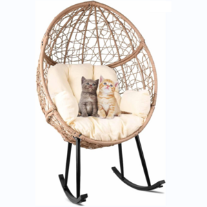 Outdoor Rattan Wicker Rocking Egg Chair  Oversized Patio Egg Lounge Chairs for Front Porch  Garden  Bedroom  Living Room