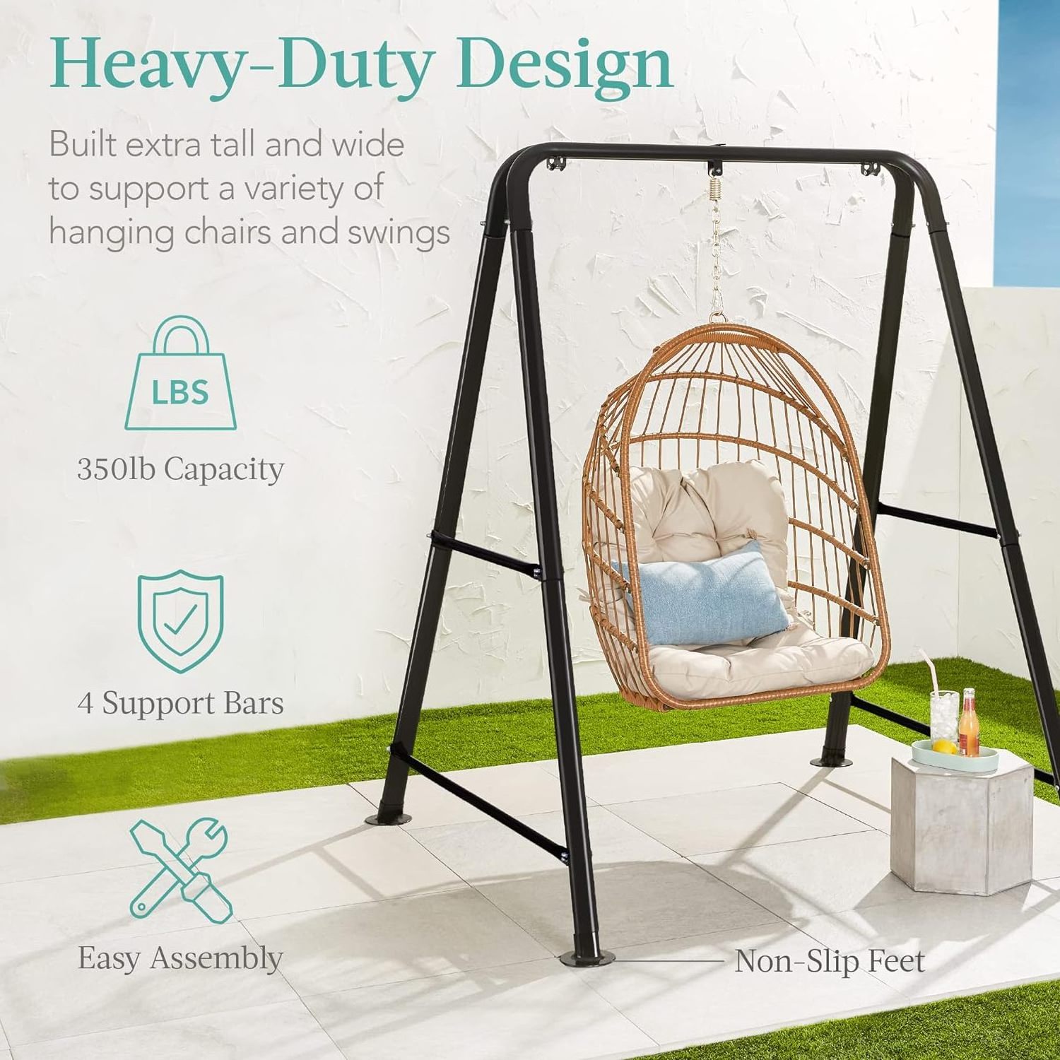 Patio Indoor Outdoor Hammock Chair Swing Stand 75 in Tall Heavy Duty Indoor Outdoor Steel Hanging Base w/Hardware - Stand Only