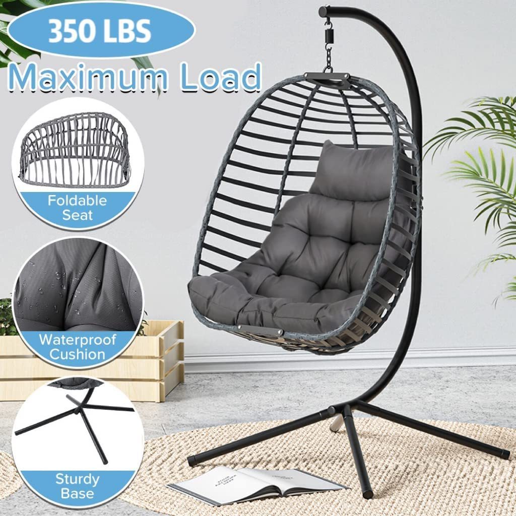 Hanging Hammock Egg Swing Chair with Steel Stand and Soft Seat Cushion & Pillow Multifunctional Hanging Chair for Indoor outdoor