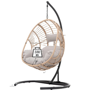 Hanging Egg Chair with Stand Patio Swing Chair with Stand and Cushion Hammock Wicker Rattan Chair for Indoor Outdoor Garden